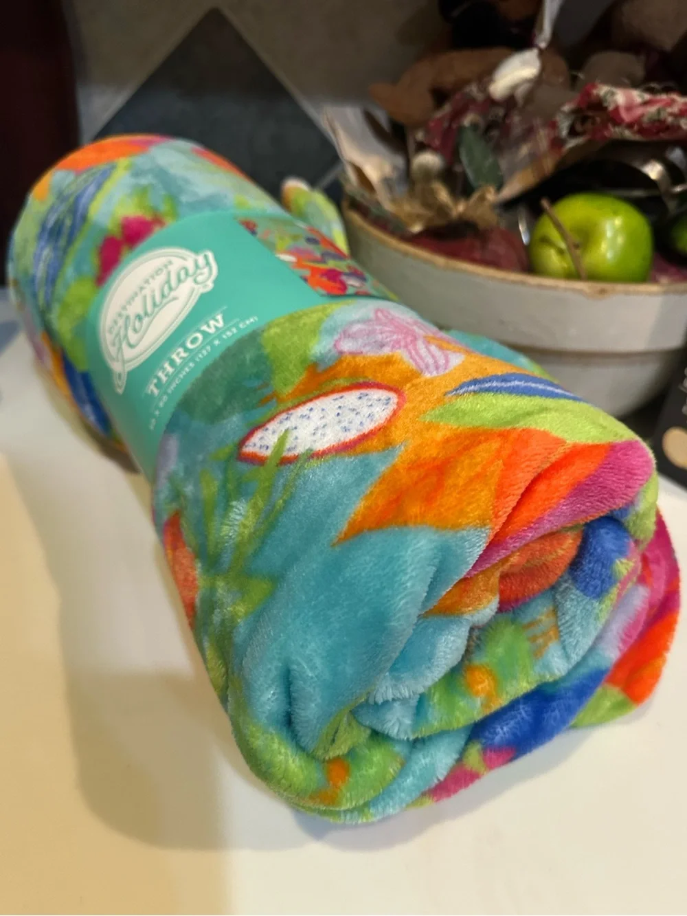 FLORAL TURQUOISE DESTINATION 50”x60” PLUSH VACAY THROW SUMMER HAWAIIAN LUAU VIBE